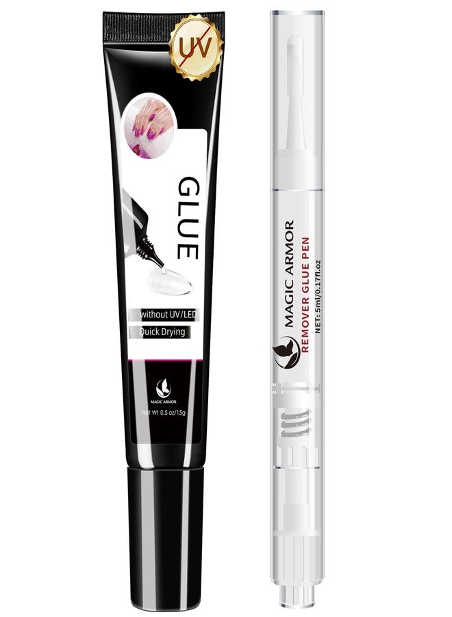 MAGIC ARMOR 15g Semi Solid Nail Glue Gel with 5ml Remover Glue Pen, Super Glue for Press On Nails, No UV Light Needed Long Lasting, Click Removal Pen Design 3-in-1 Remover - Image 1